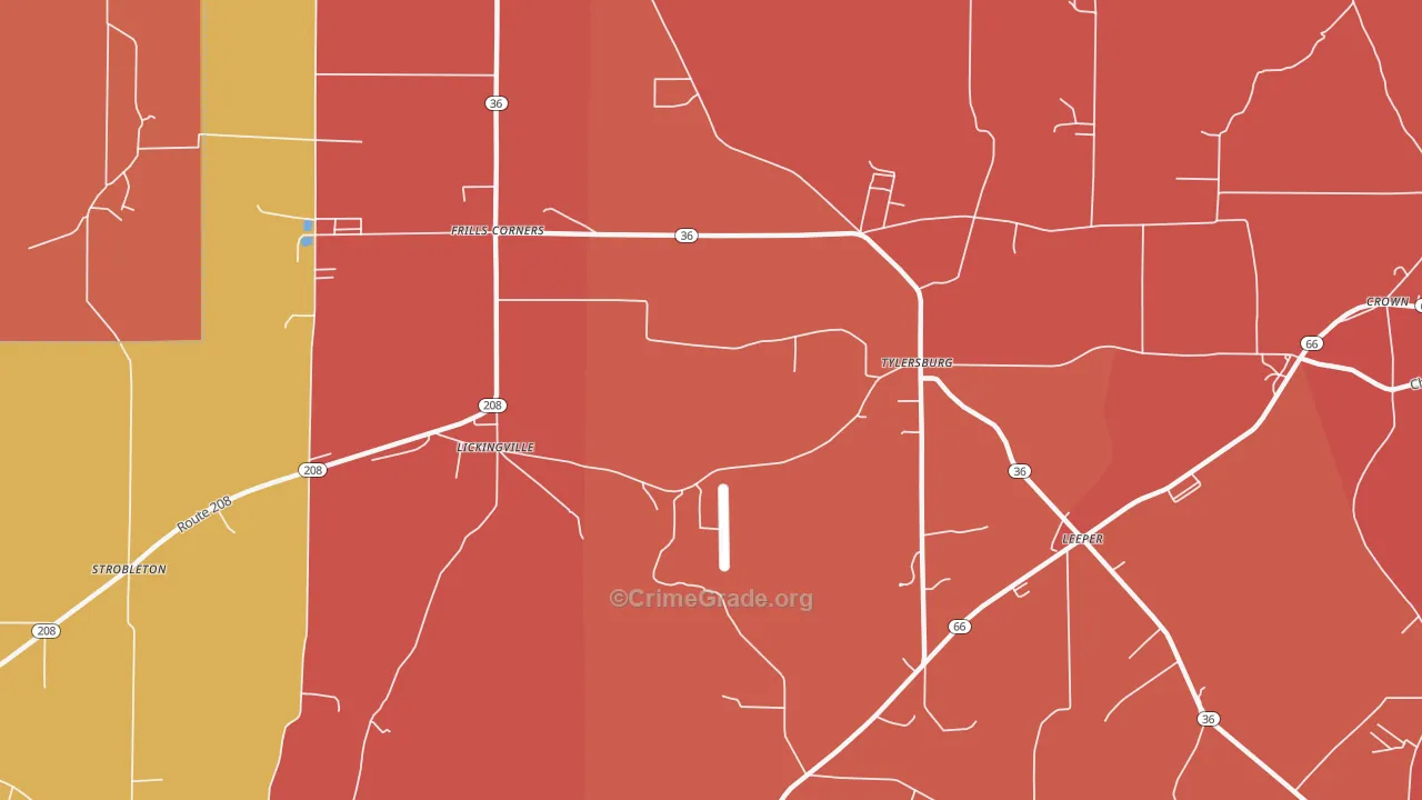 Tylersburg, PA Map of Arson Rates