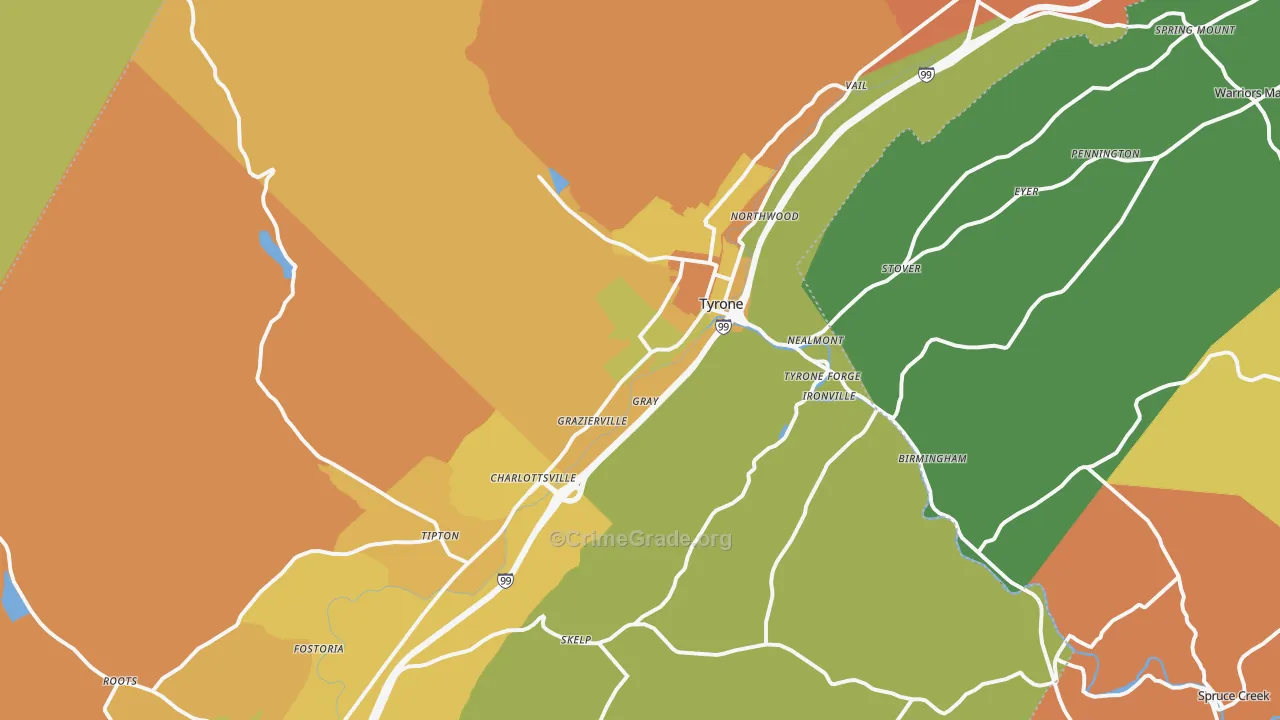 Tyrone, PA Map of Arson Rates