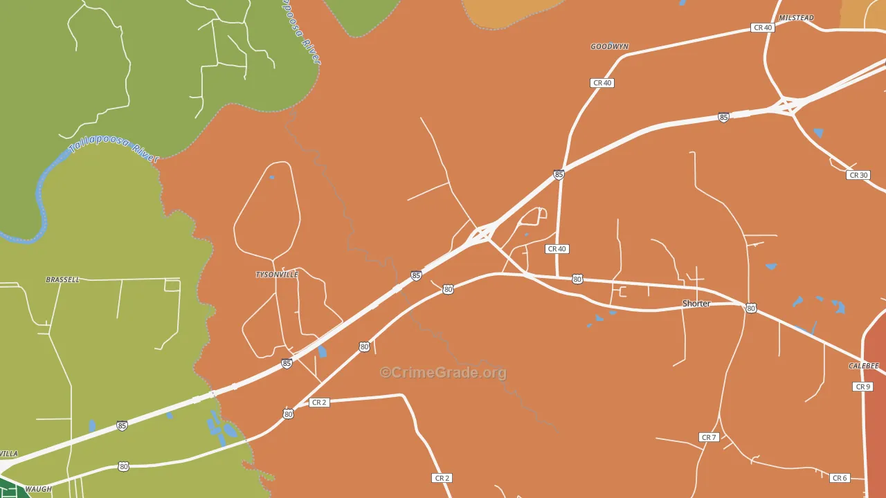 Tysonville, AL Map of Arson Rates
