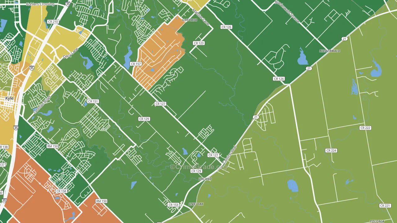 Uhland, TX Map of Arson Rates