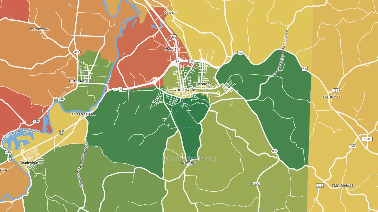 Uhrichsville, OH Map of Arson Rates