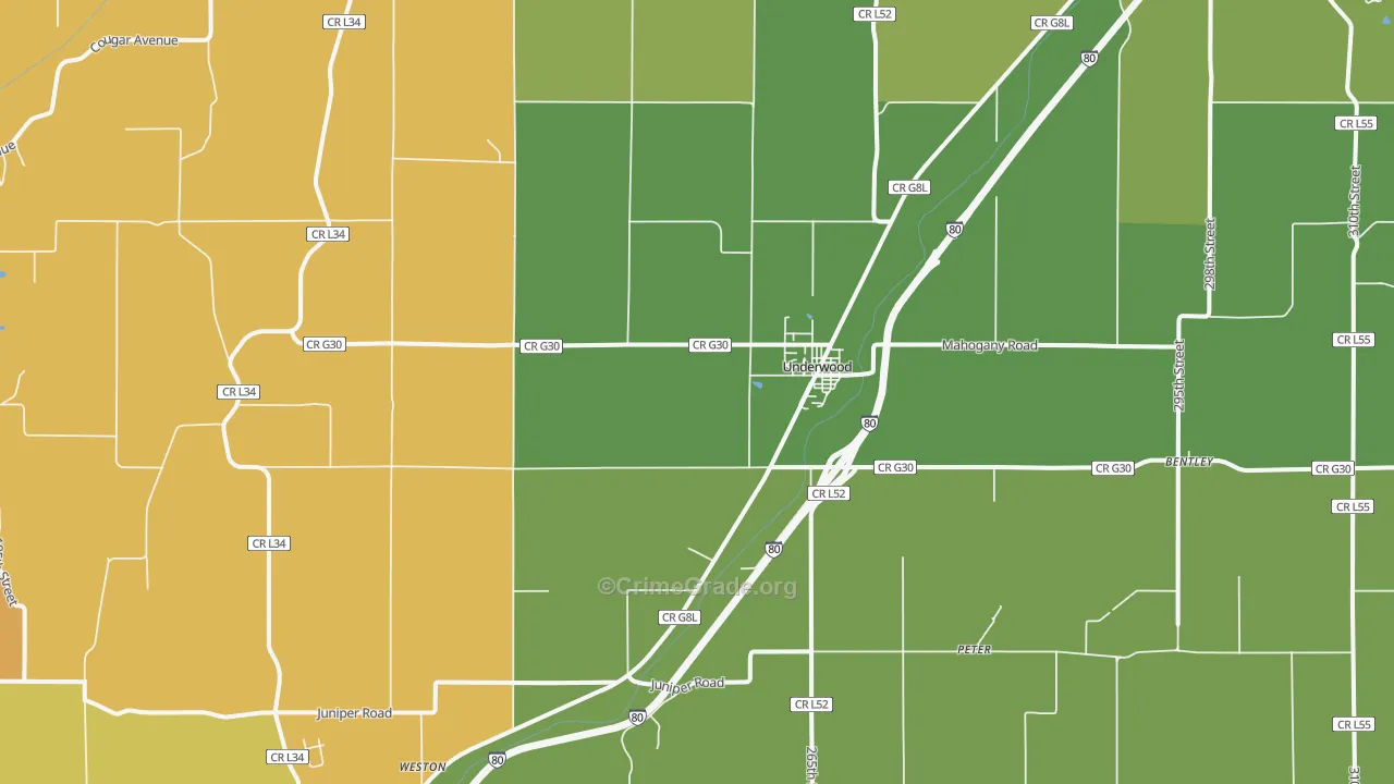 Underwood, IA Map of Arson Rates