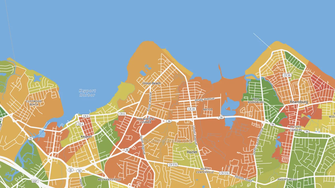 Union Beach, NJ Map of Arson Rates