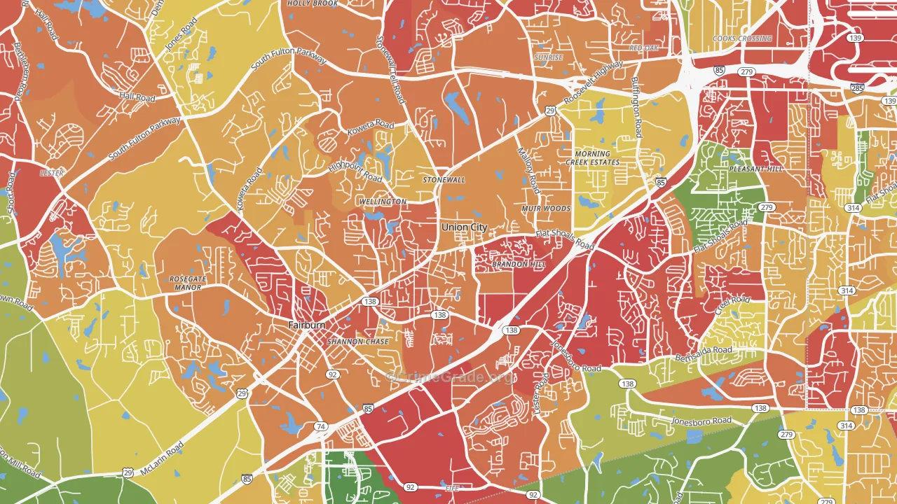 Union City, GA Map of Arson Rates