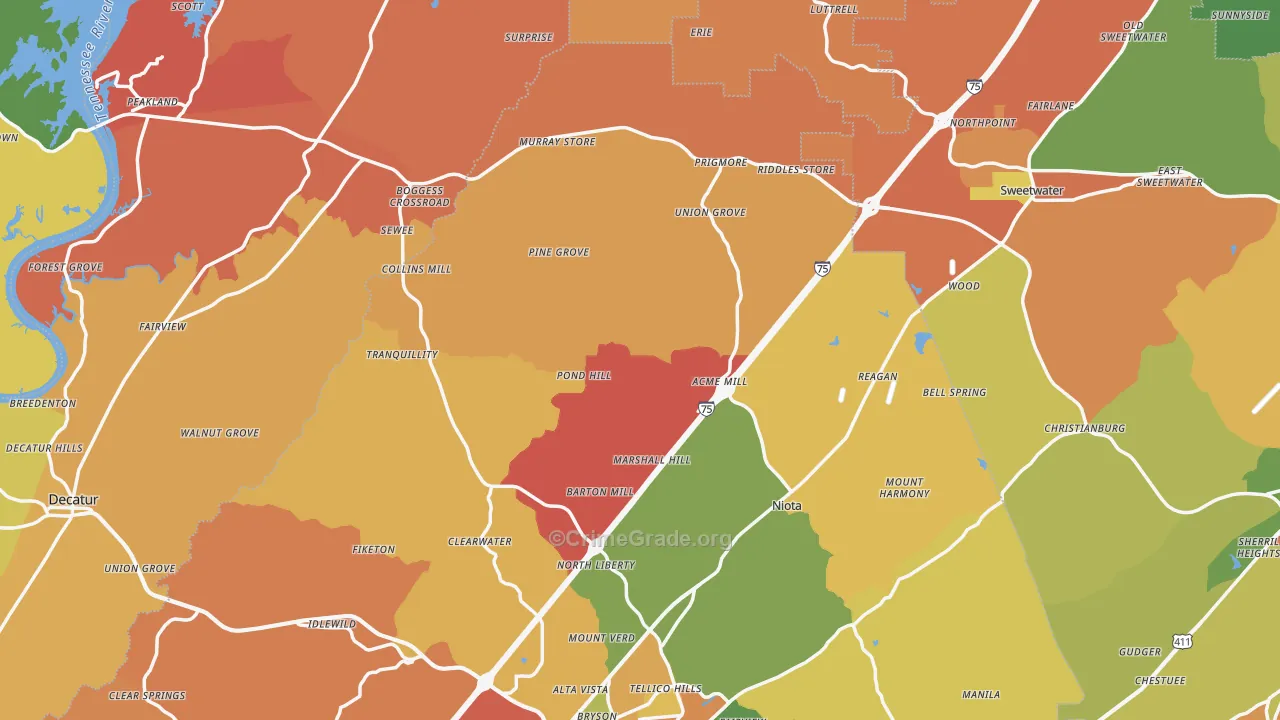Union Grove, TN Map of Arson Rates