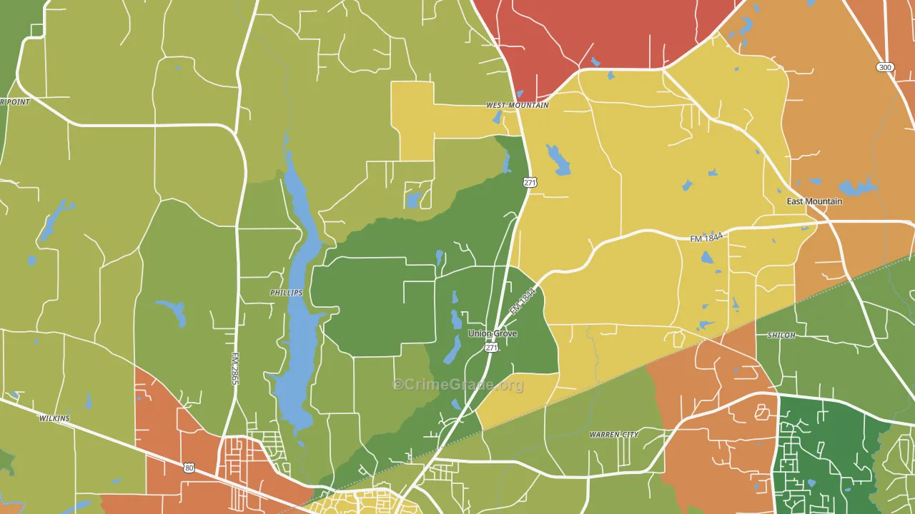 Union Grove, TX Map of Arson Rates