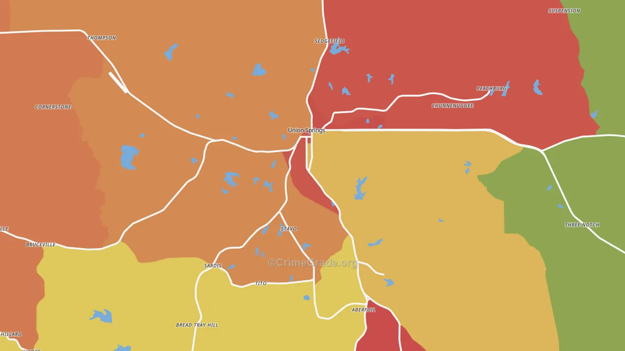 Union Springs, AL Map of Arson Rates