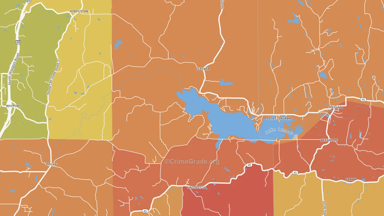 Unionville, IN Map of Arson Rates