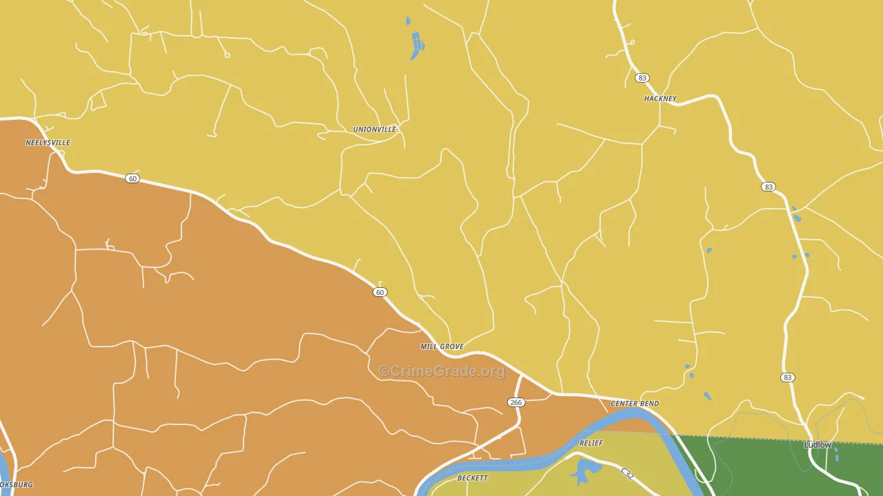 Unionville, OH Map of Arson Rates