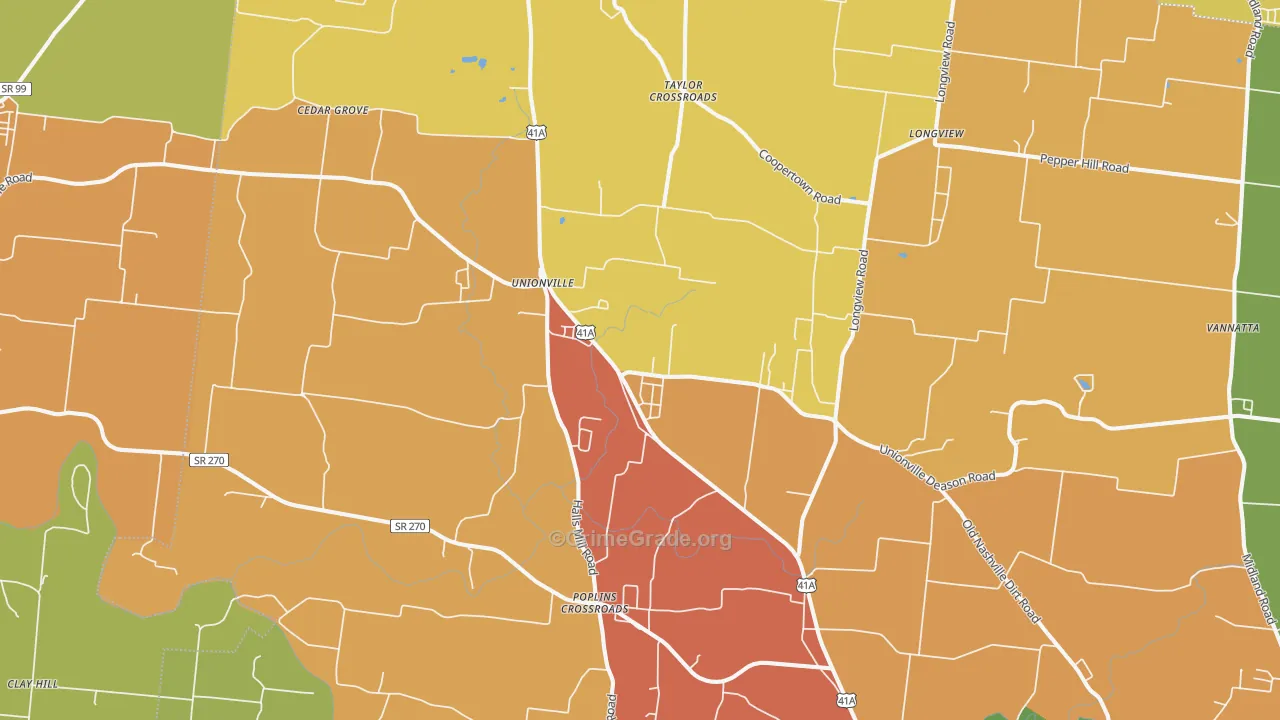 Unionville, TN Map of Arson Rates