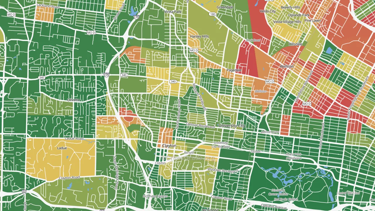 University City, MO Map of Arson Rates