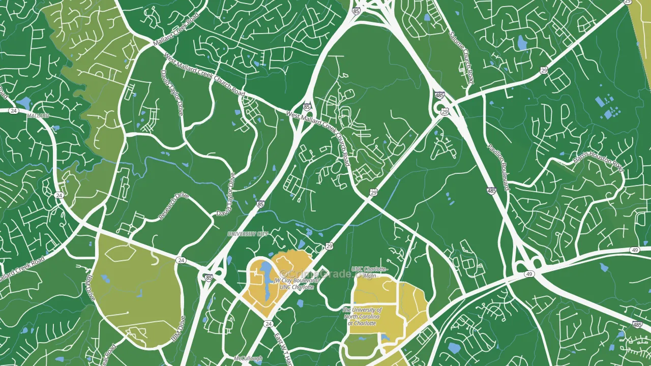 University City North, Charlotte, NC Map of Arson Rates