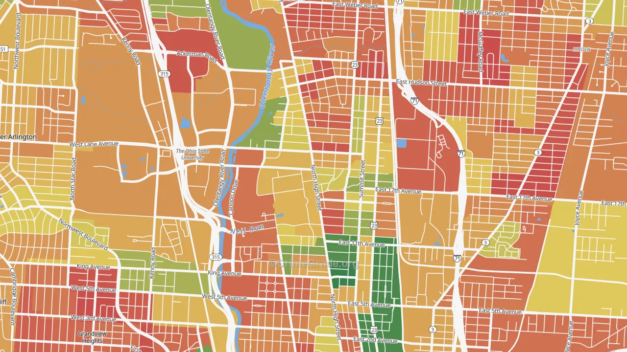 University, Columbus, OH Map of Arson Rates