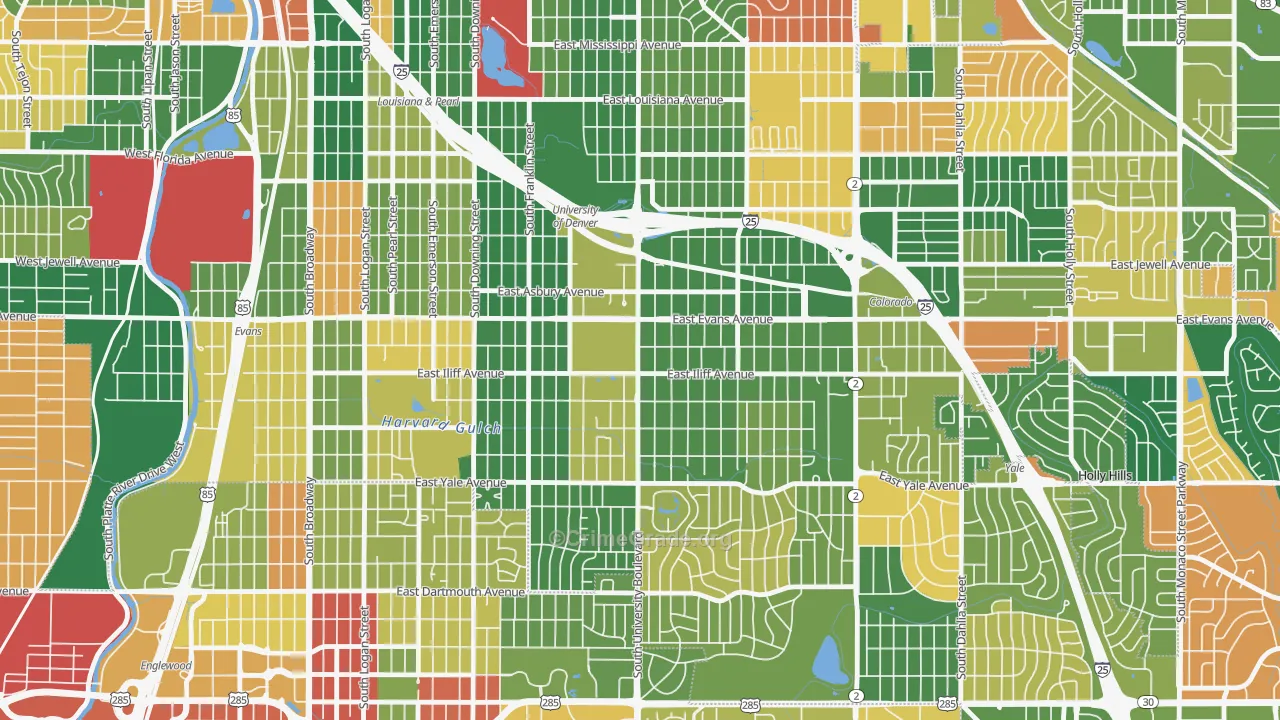 University, Denver, CO Map of Arson Rates