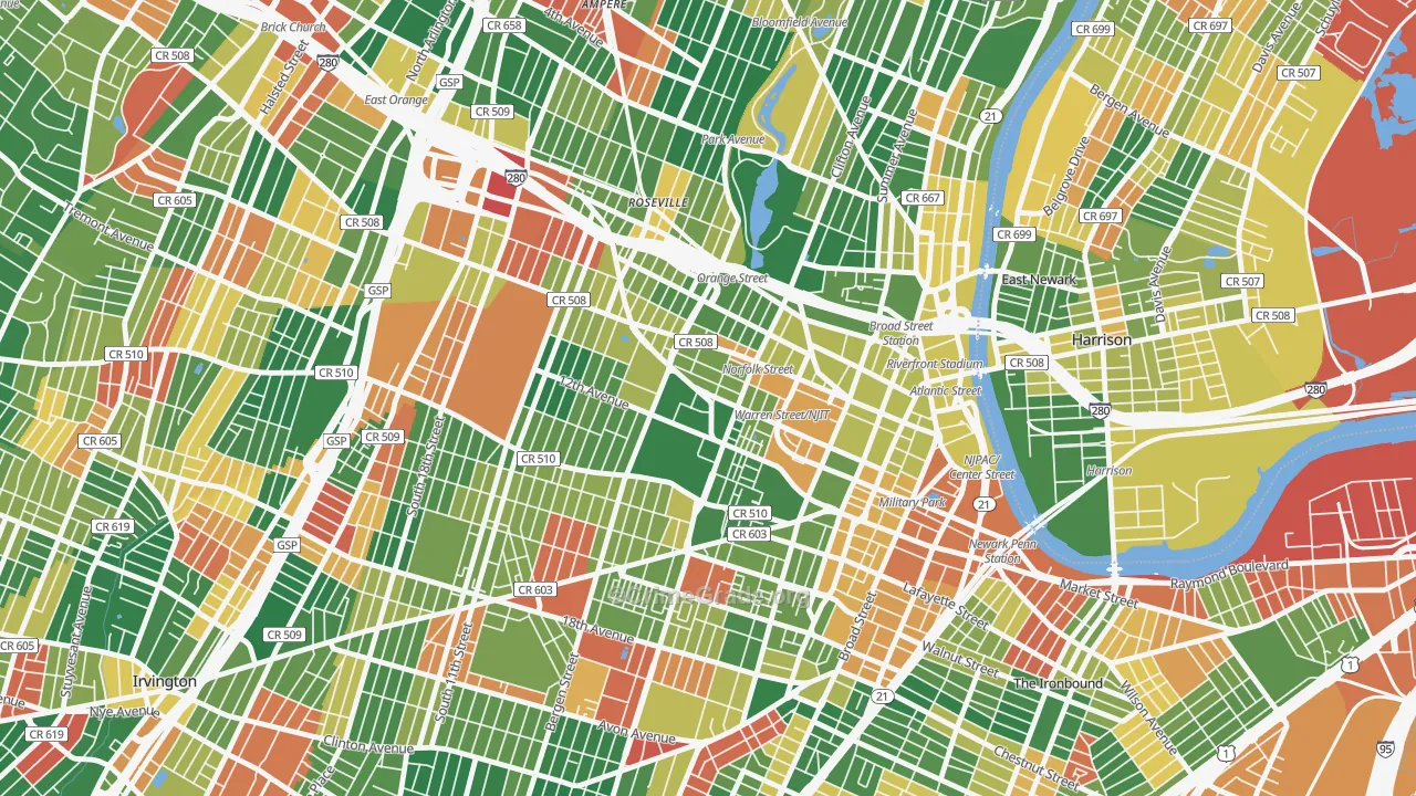 University Heights, Newark, NJ Map of Arson Rates