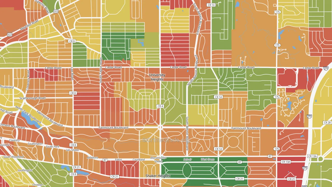 University Heights, OH Map of Arson Rates