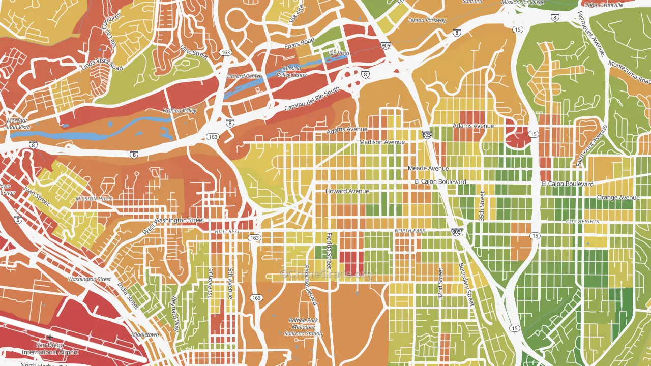 University Heights, San Diego, CA Map of Arson Rates