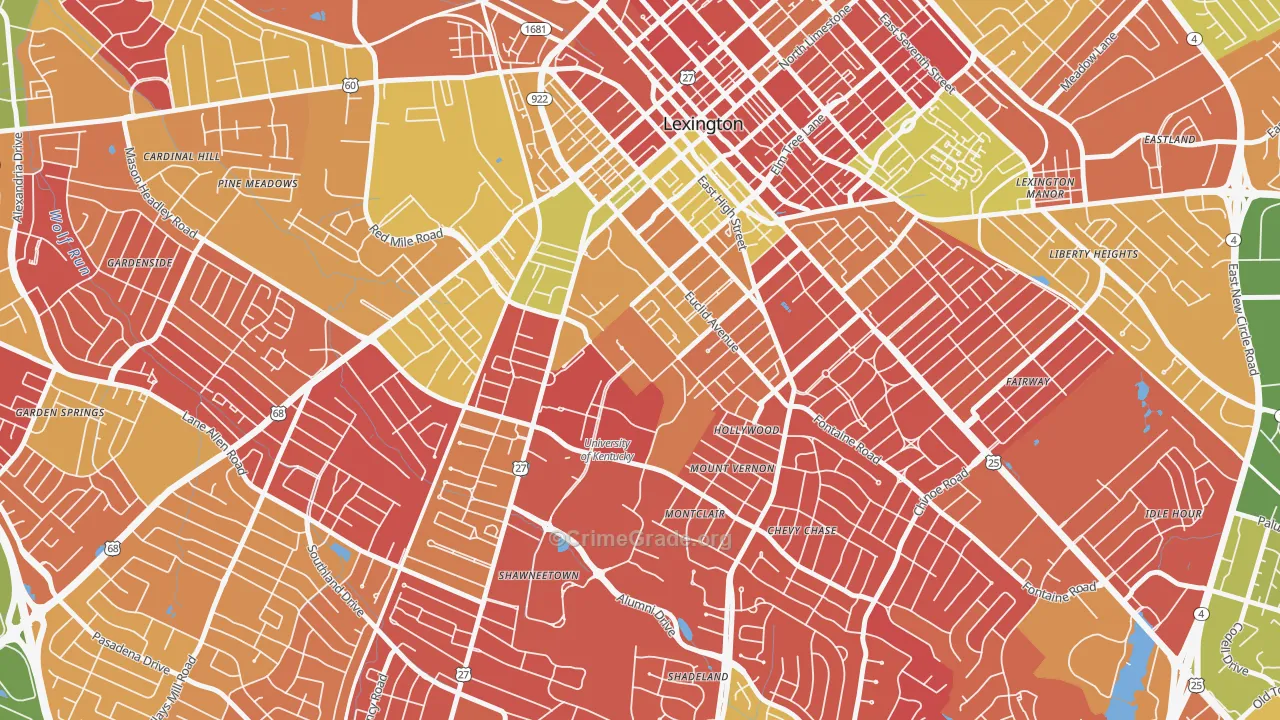 University of Kentucky, Lexington, KY Map of Arson Rates