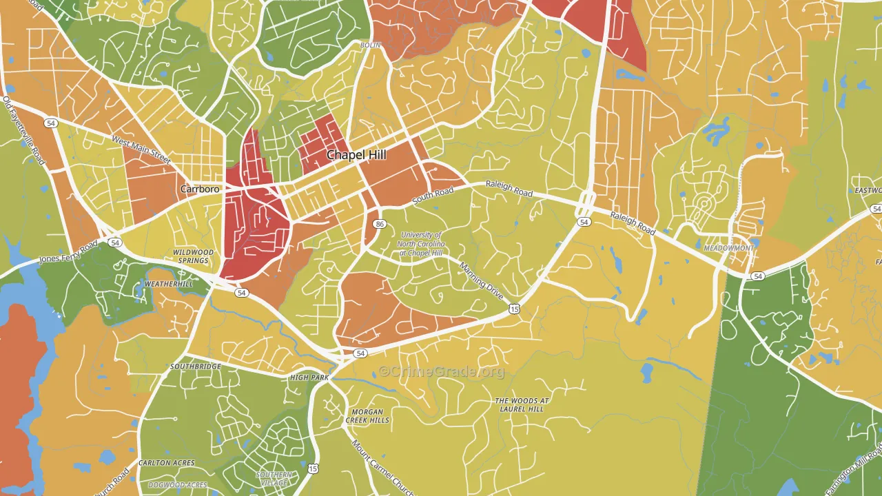 University of NC at Chapel Hill, Chapel Hill, NC Map of Arson Rates