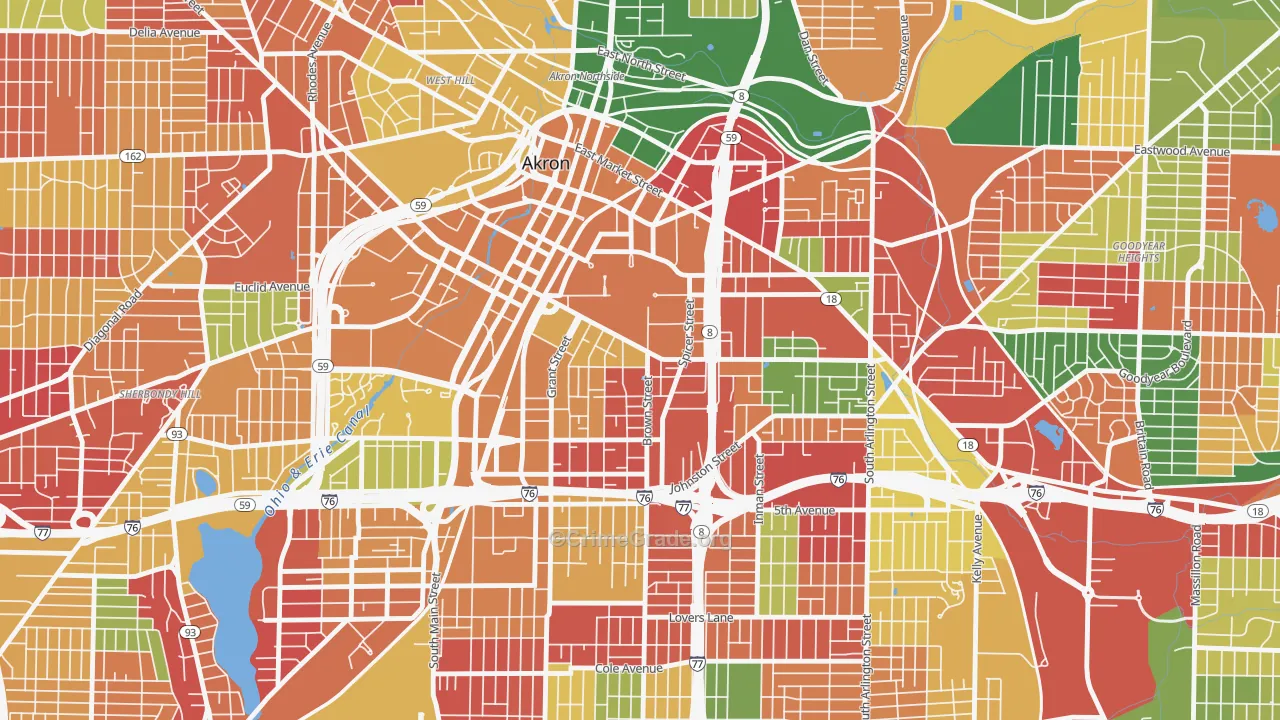 University of Ohio Akron, Akron, OH Map of Arson Rates