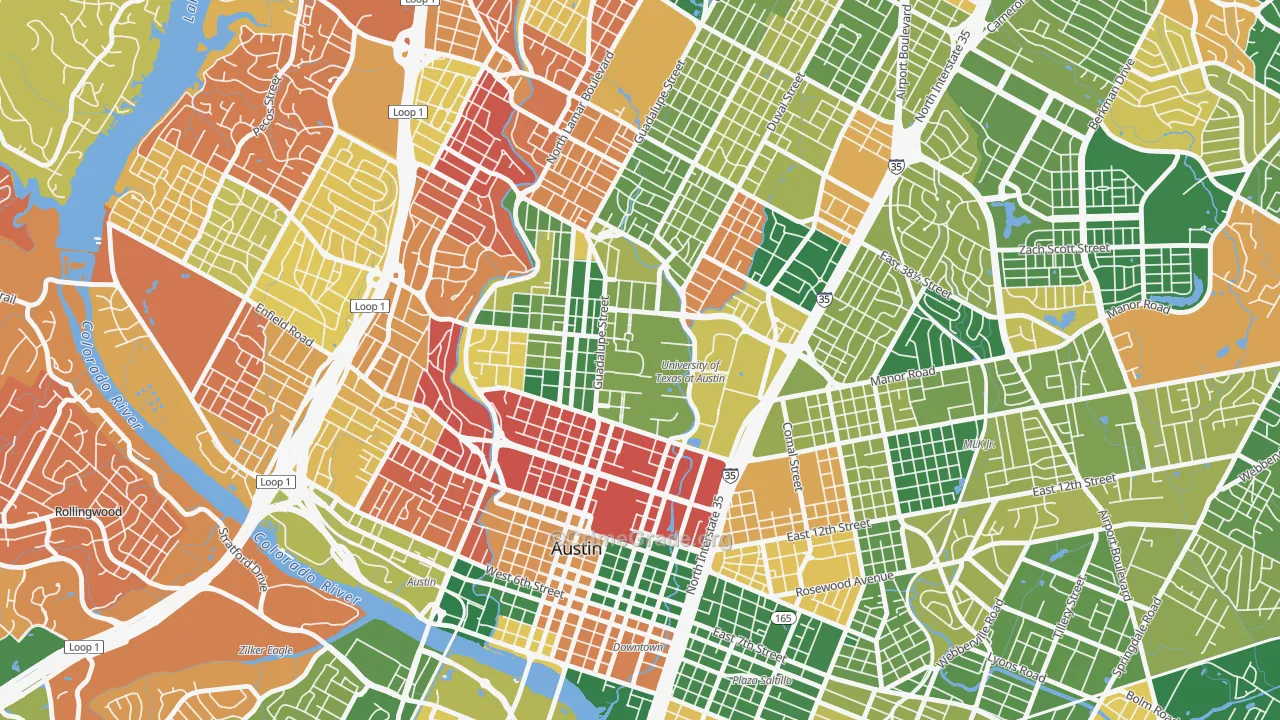 University Of Texas, Austin, TX Map of Arson Rates