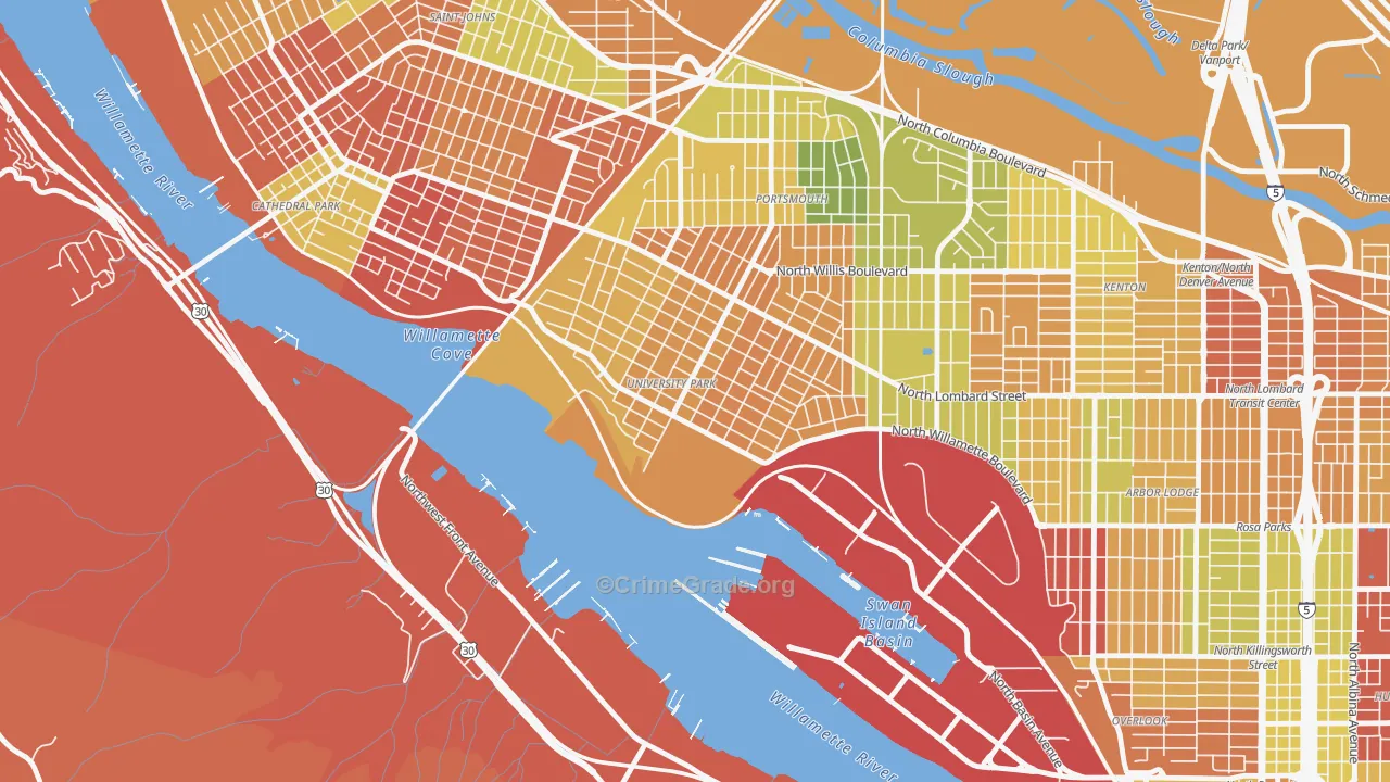 University Park, Portland, OR Map of Arson Rates