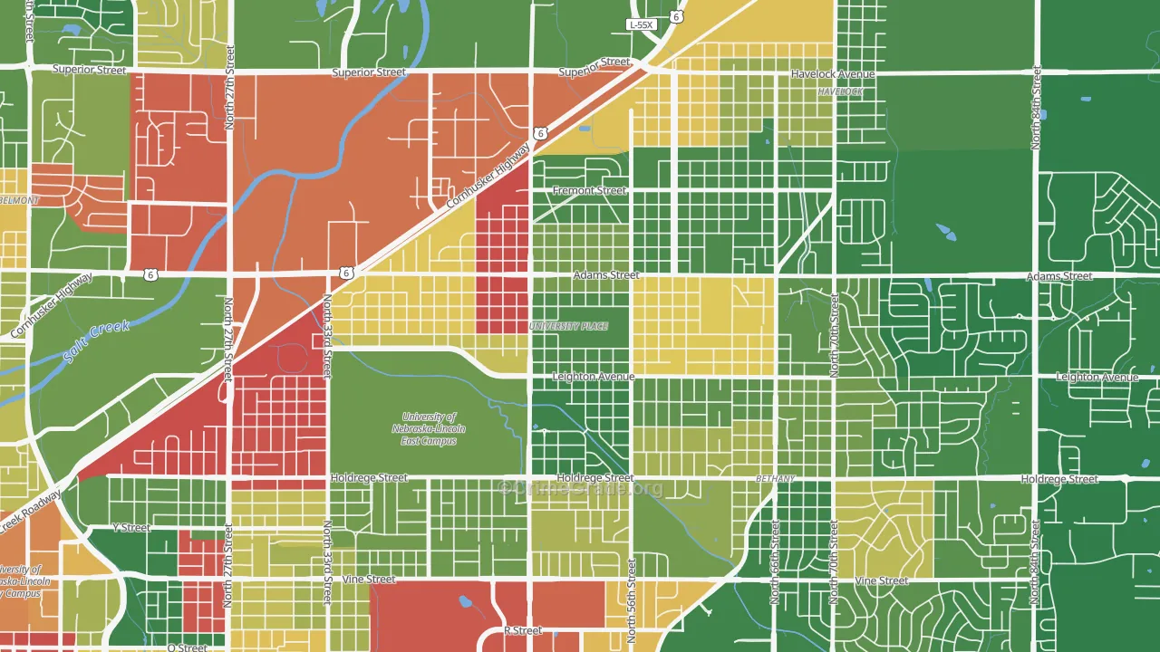 University Place, Lincoln, NE Map of Arson Rates