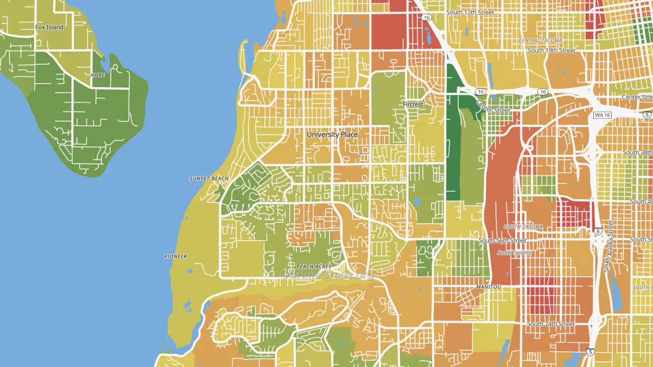 University Place, WA Map of Arson Rates