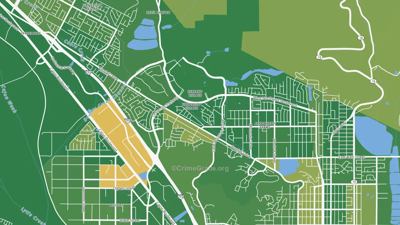 University-San Bernardino, San Bernardino, CA Map of Arson Rates