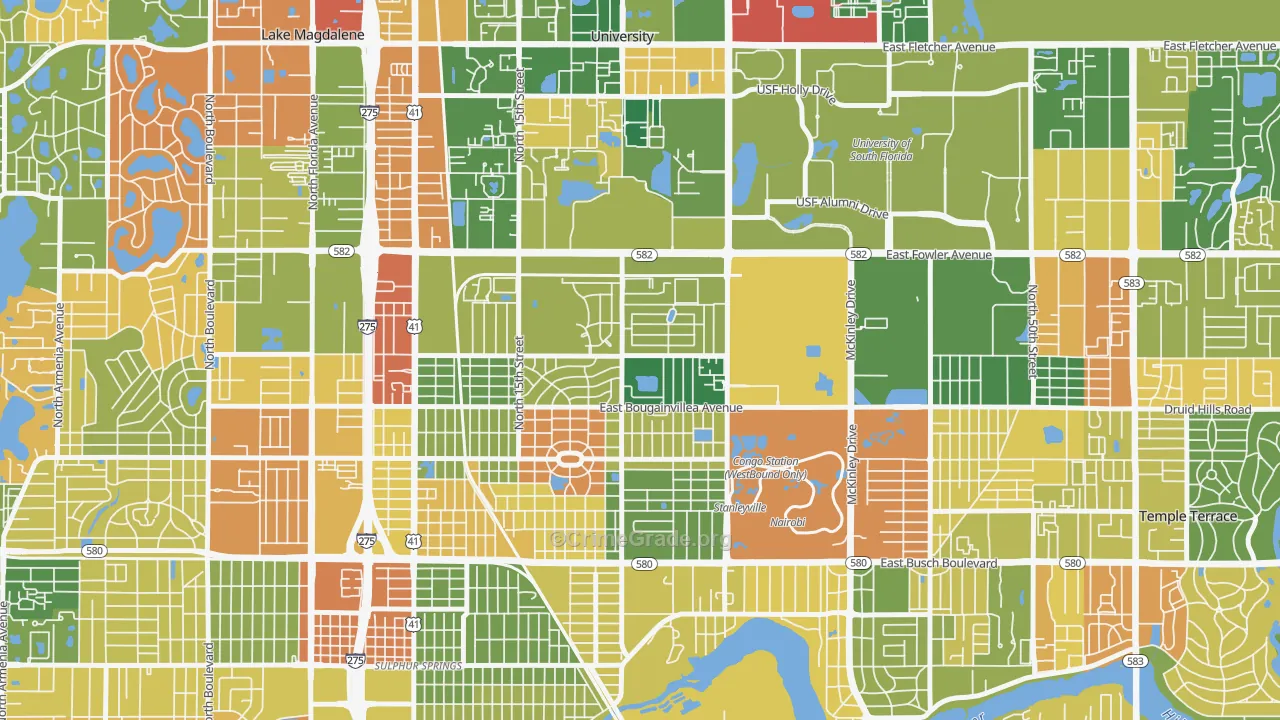 University Square, Tampa, FL Map of Arson Rates