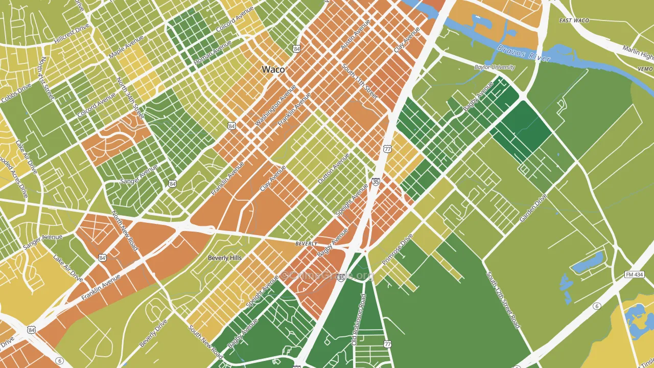 University, Waco, TX Map of Arson Rates