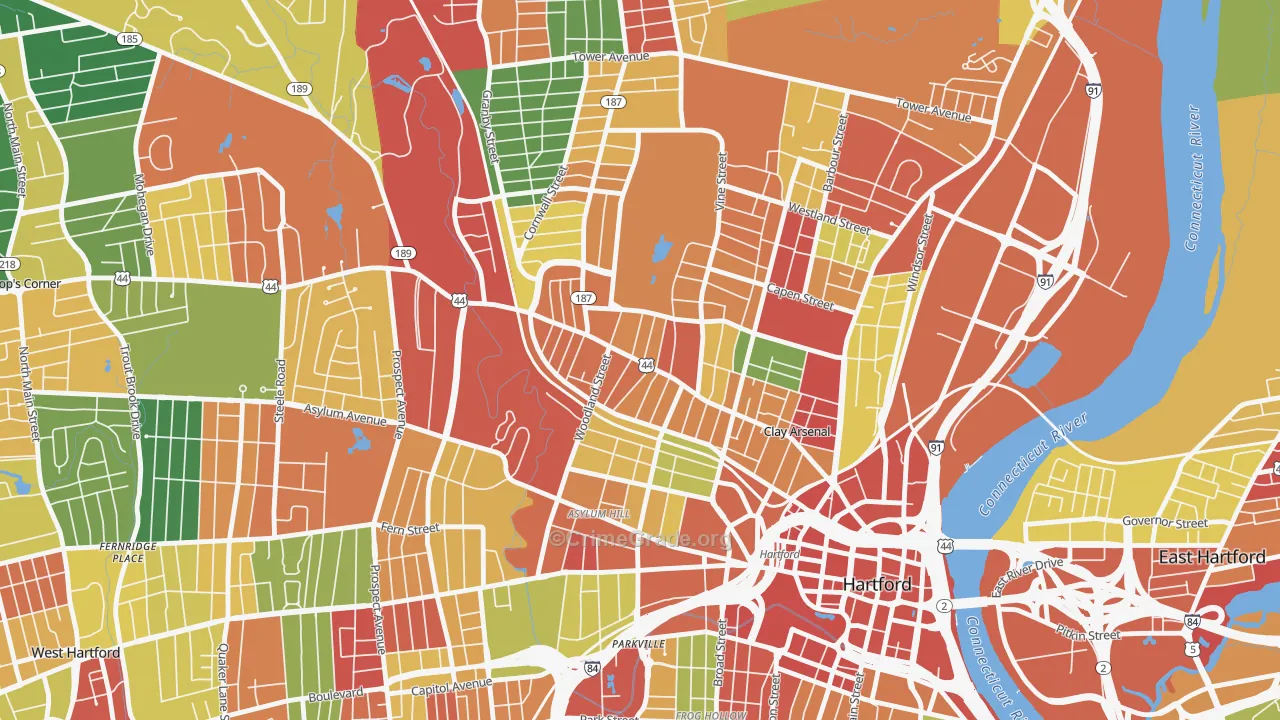 Upper Albany, Hartford, CT Map of Arson Rates