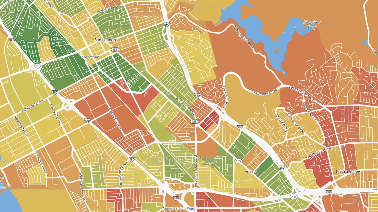 Upper Bal, San Leandro, CA Map of Arson Rates