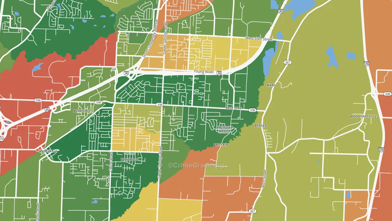 Upper Baseline, Little Rock, AR Map of Arson Rates