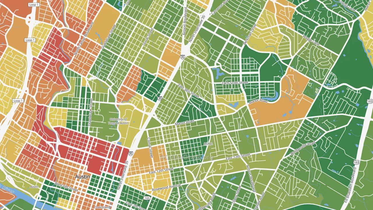 Upper Boggy Creek, Austin, TX Map of Arson Rates