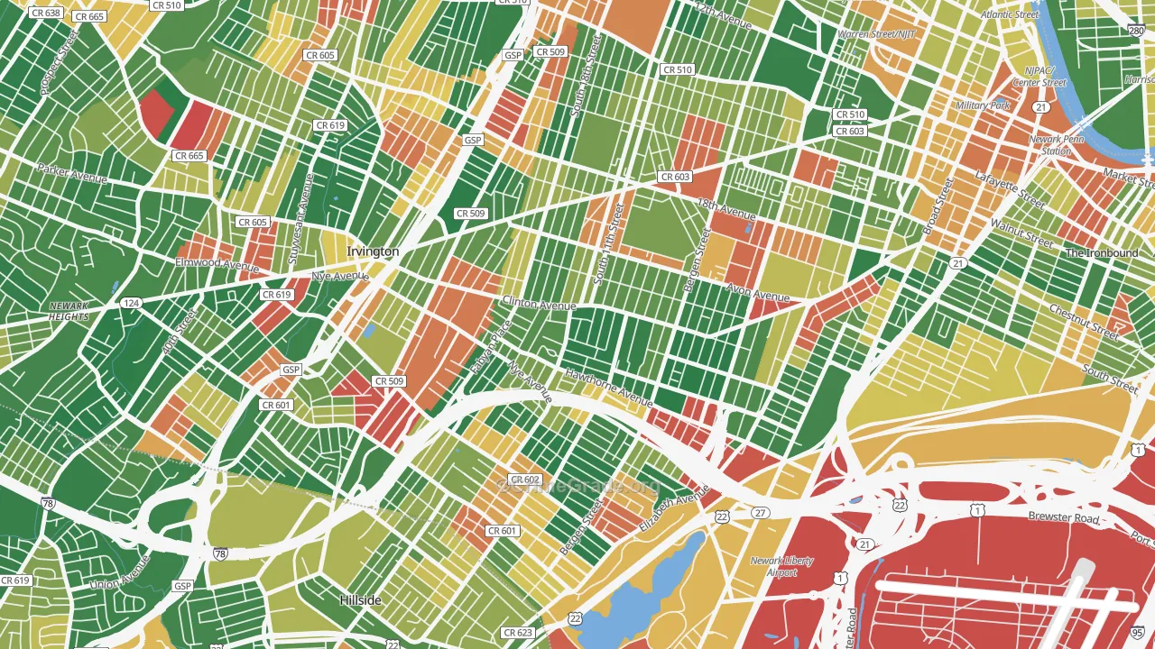 Upper Clinton Hill, Newark, NJ Map of Arson Rates