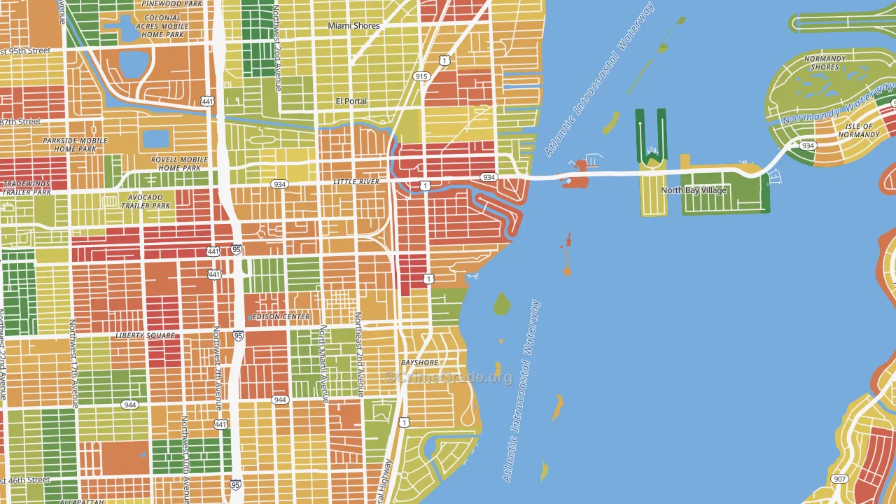 Upper Eastside, Miami, FL Map of Arson Rates