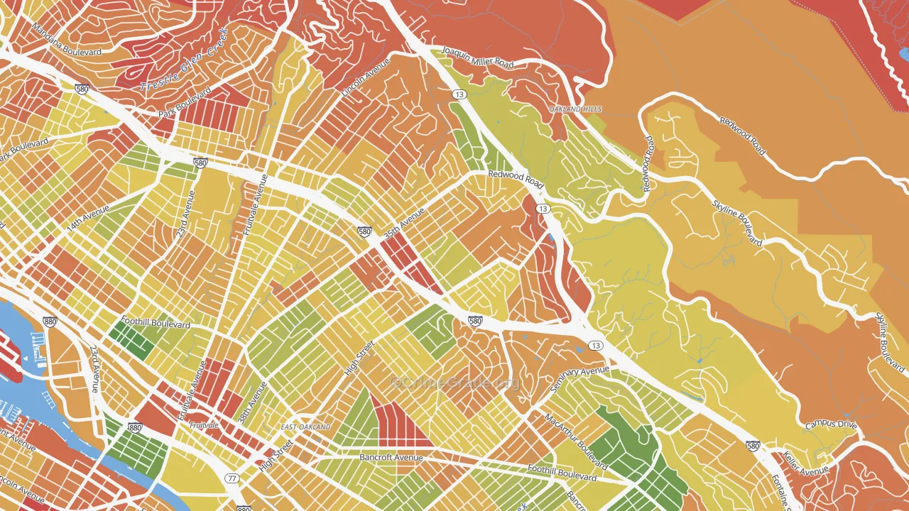 Upper Laurel, Oakland, CA Map of Arson Rates