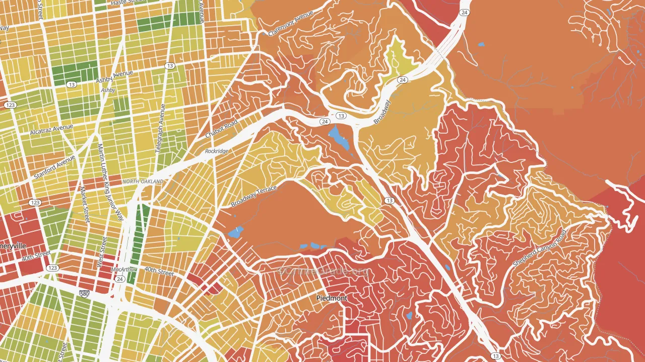 Upper Rockridge, Oakland, CA Map of Arson Rates
