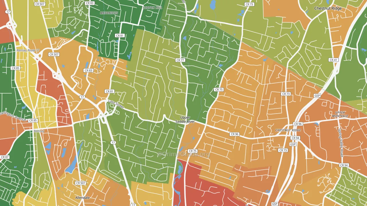 Upper Saddle River, NJ Map of Arson Rates