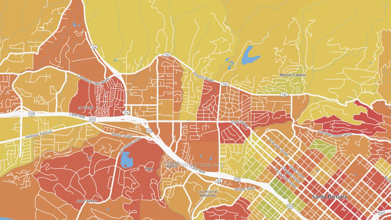 Upper State, Santa Barbara, CA Map of Arson Rates