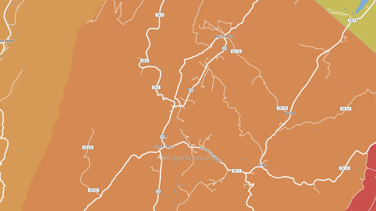 Upper Tract, WV Map of Arson Rates
