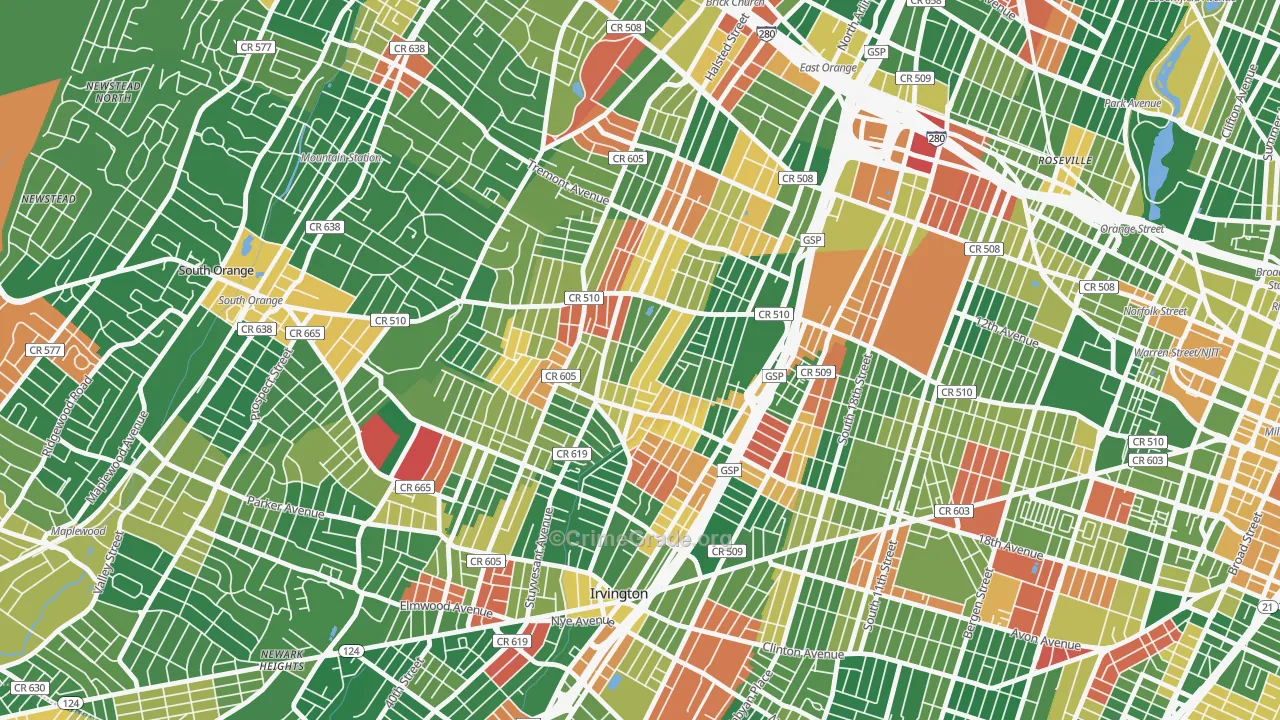 Upper Vailsburg, Newark, NJ Map of Arson Rates