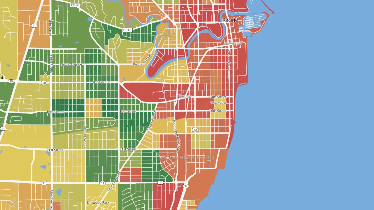 Uptown, Racine, WI Map of Arson Rates