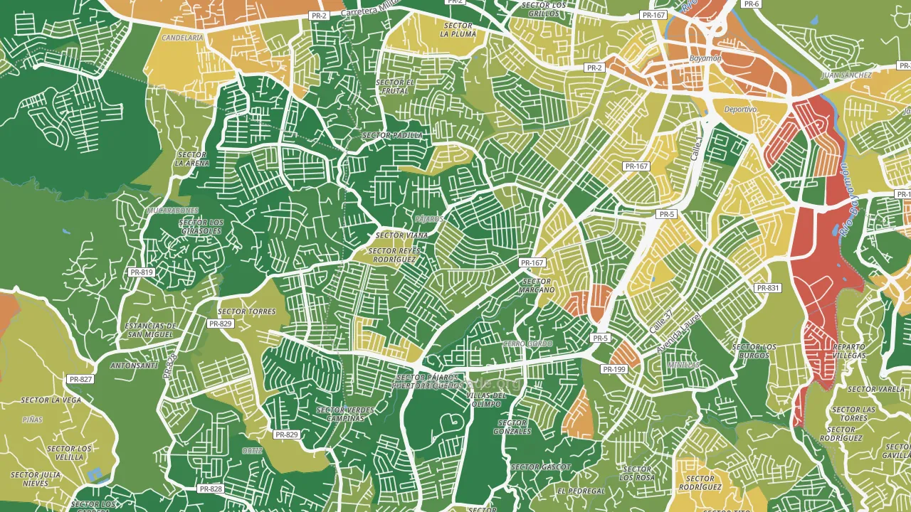 Urbanizacion Bayamon Gdns, Bayamon, PR Map of Arson Rates