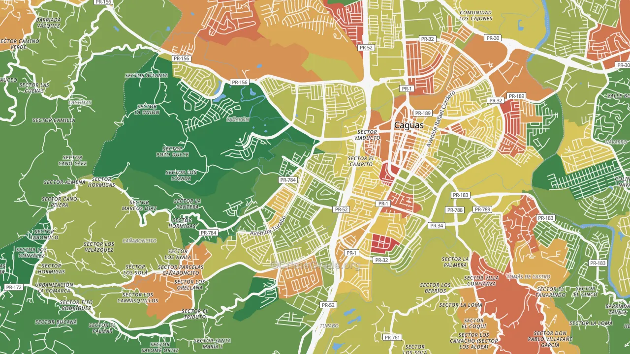 Urbanizacion Bonneville Hts, Caguas, PR Map of Arson Rates