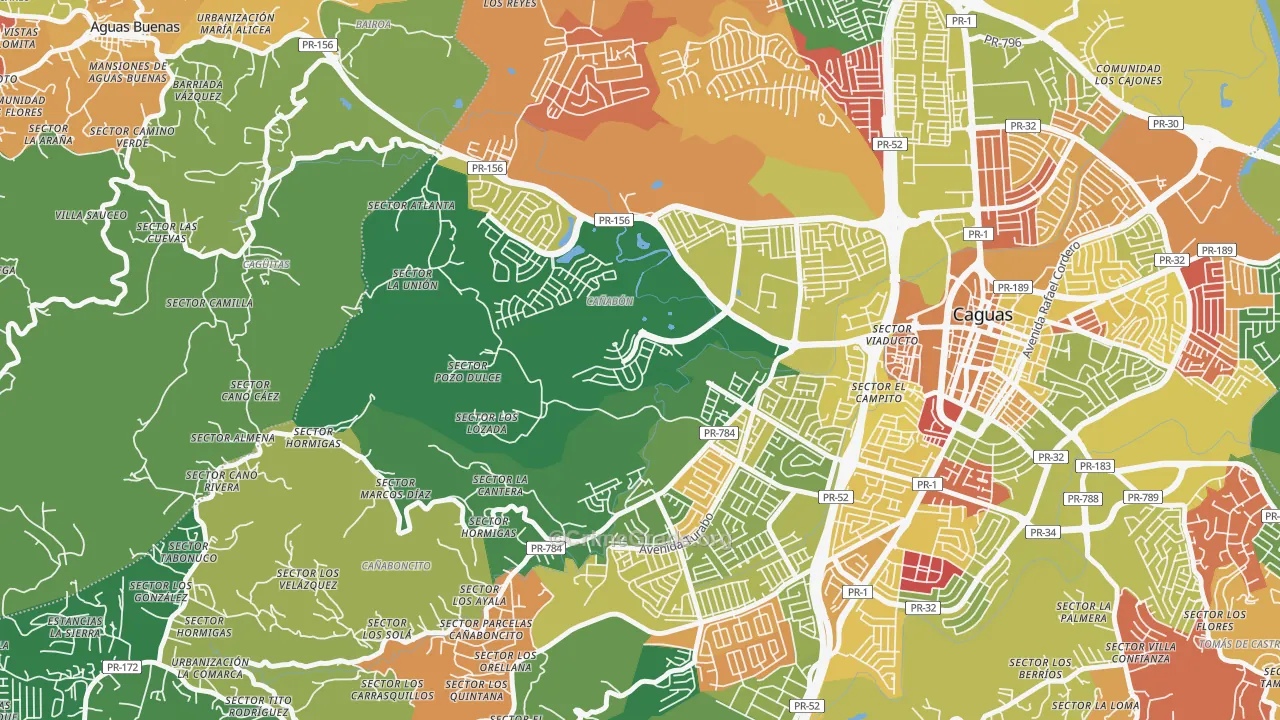 Urbanizacion El Valle At Los Prados, Caguas, PR Map of Arson Rates
