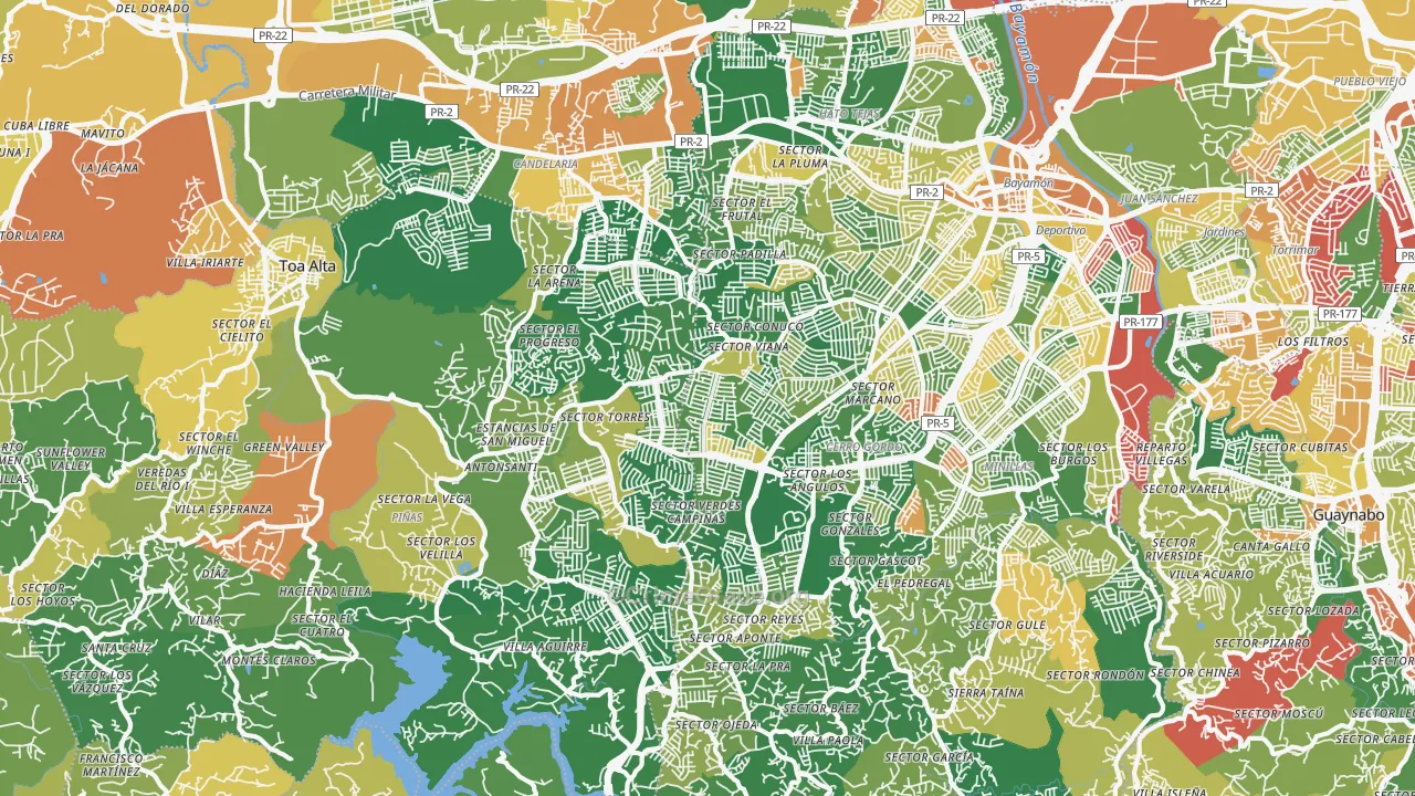 Urbanizacion Miraflores, Bayamon, PR Map of Arson Rates