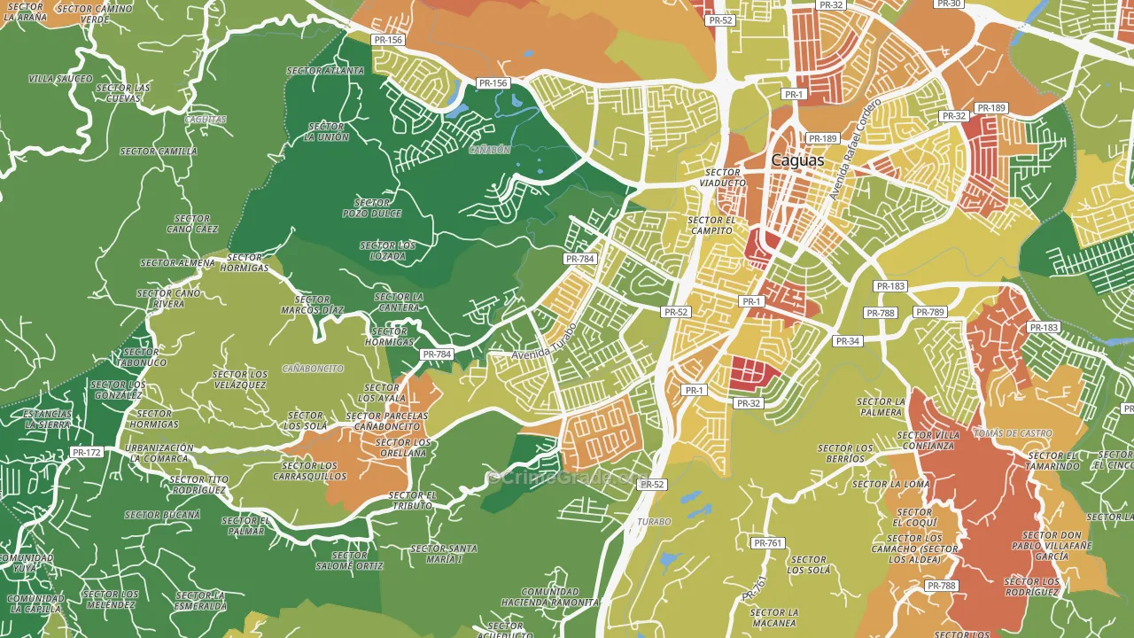 Urbanizacion Turabo Gdns, Caguas, PR Map of Arson Rates
