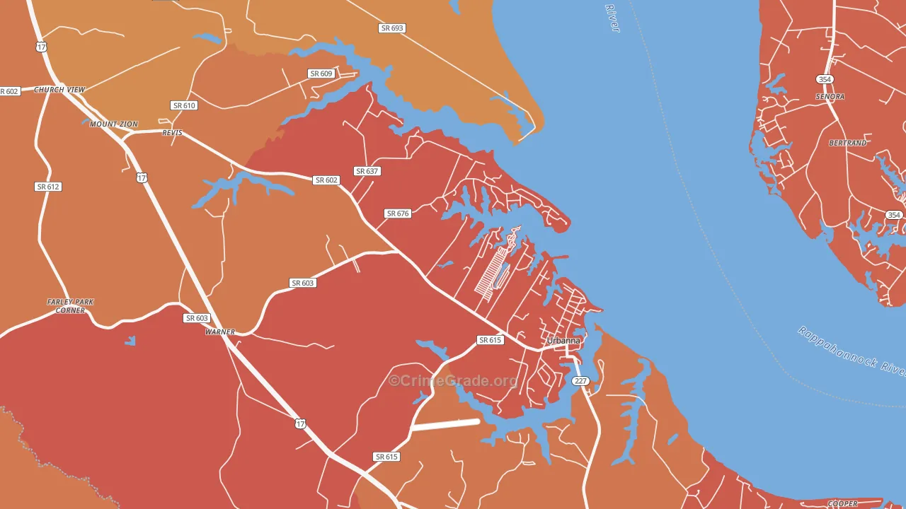 Urbanna, VA Map of Arson Rates